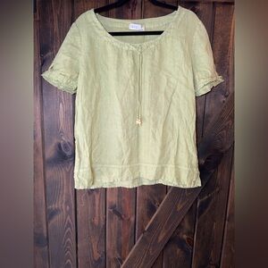 Hot Cotton Sage Green Linen Blouse